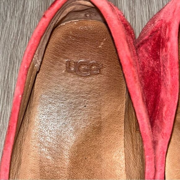 Women's UGG Red Suede Loafers with Gold Zipper - Picture 8 of 9